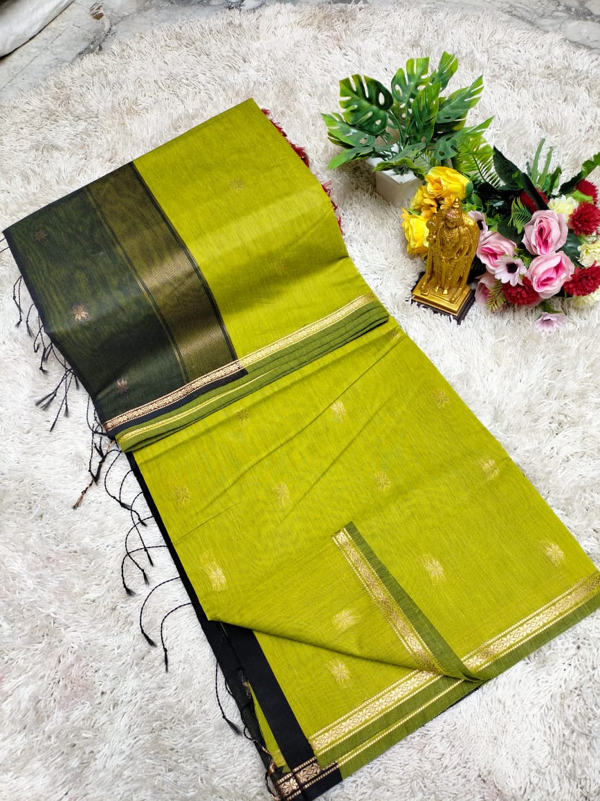 Olive Green Color Soft Maheshwari Cotton Saree