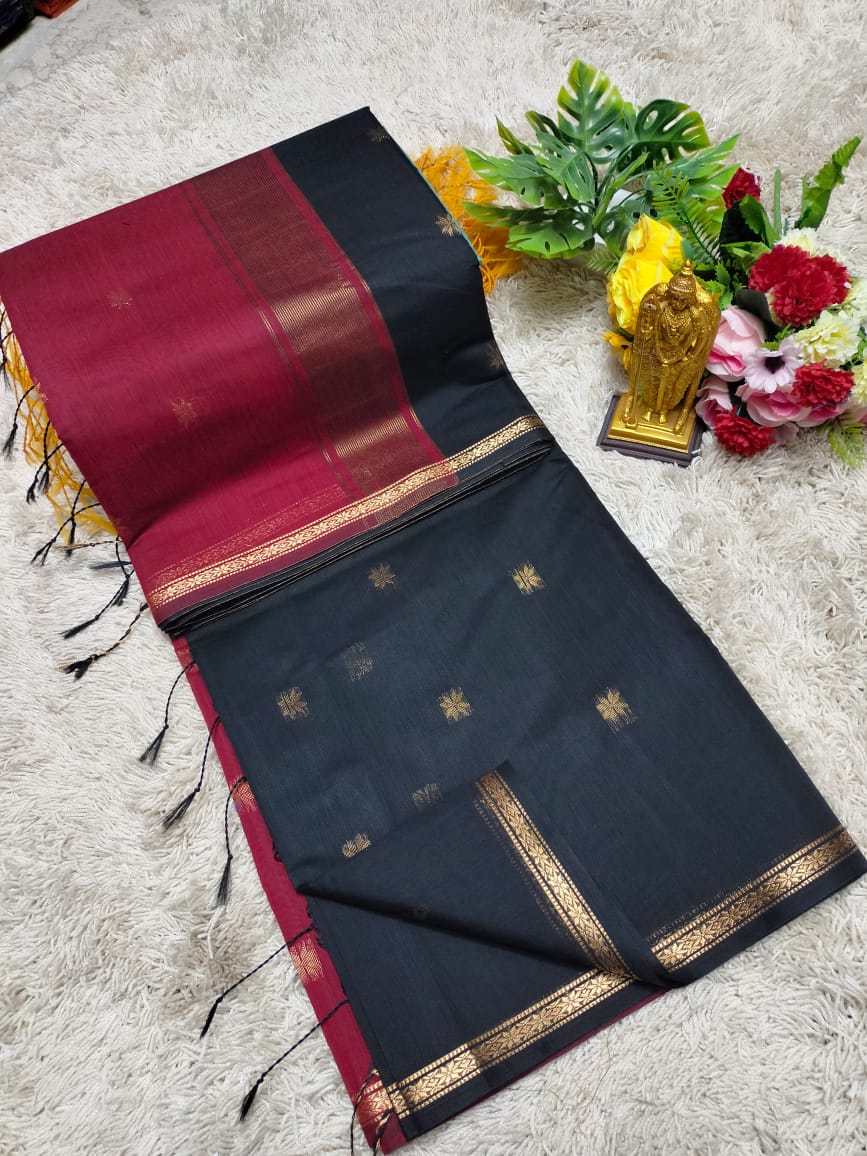 Black Color Soft Maheshwari Cotton Saree