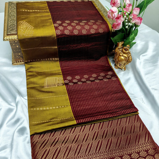 Mustard Kanchivaram Silk Saree Alna Apparels