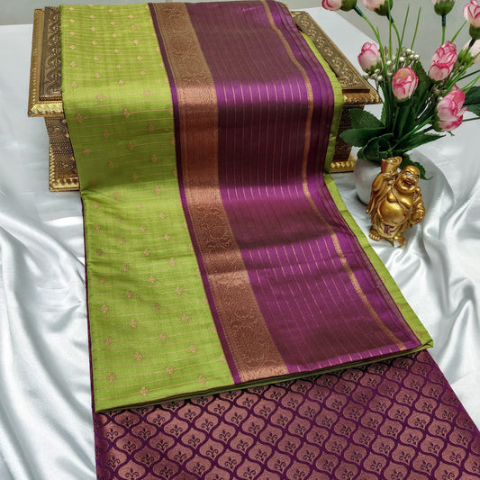 Parrot Green Kanchivaram Silk Saree Alna Apparels