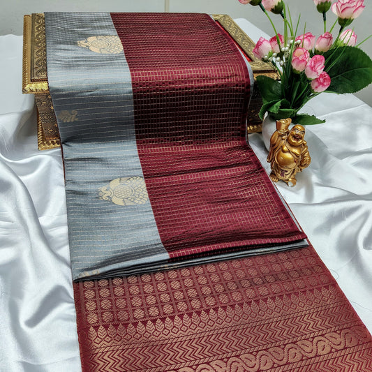 Gray Color Kanchivaram Silk Saree Alna Apparels