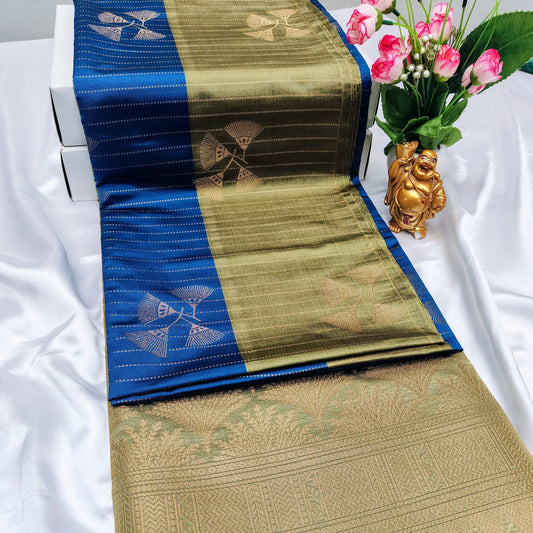Blue Color Kanchivaram Silk Saree Alna Apparels