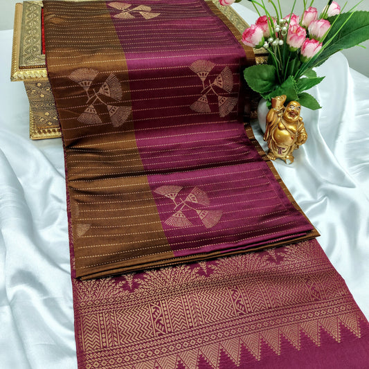 Brown Color Kanchivaram Silk Saree Alna Apparels