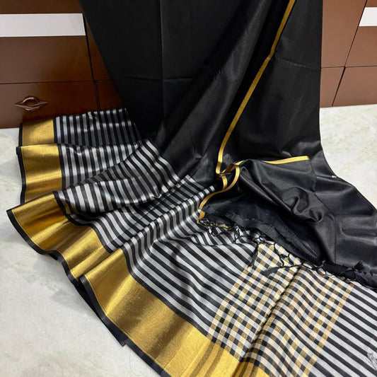 Black Banarasi Kathan Soft Silk Saree Alna Apparels